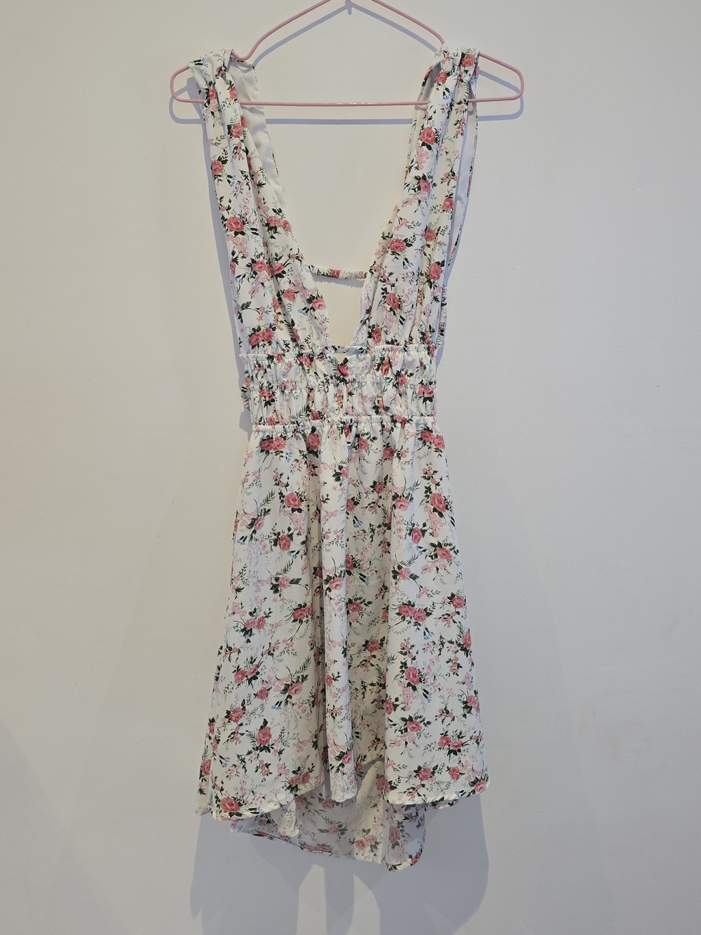 Coquette Cottagecore Floral Plunge Open Back Mini Dress Large